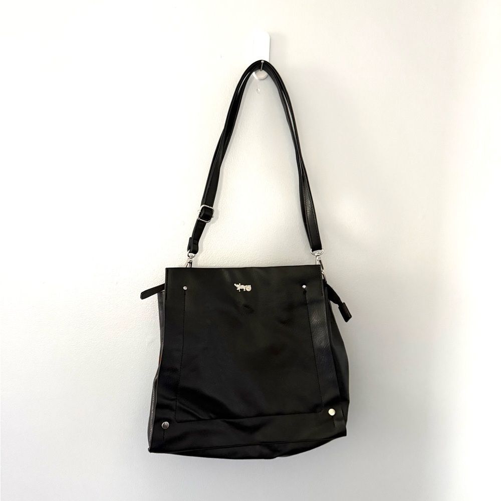 Matthew + Julian Satchel Bag Pockets Zip Lined Black Roomy Soft Classic Chic EUC